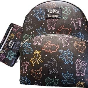 Loungefly Pokémon Black and rainbow eeveelutions backpack plus wallet